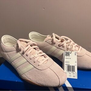 Adidas Women's Light Pink and White Sneakers